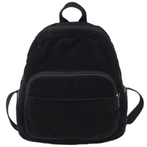 mze jplan small corduroy backpack for women unisex lightweight daypack backpacks casual travel bag (black)