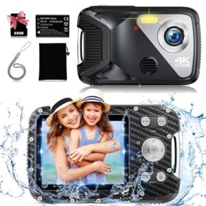 4k underwater camera 48mp compact digital camera waterproof camera underwater camera for snorkeling with 32gb card, 18x digital zoom and 2.8 inch lcd screen (black)