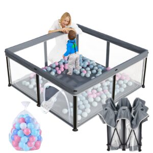 torevsior foldable baby playpen, foldable playpen for babies and toddlers, indoor & outdoor kids safety play pen, portable play yard, foldable baby playpen with 50 ocean balls (50"×50")