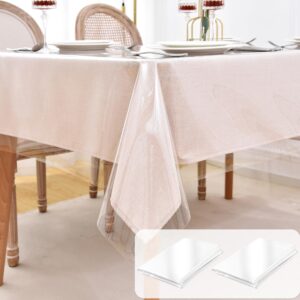 nasitos 2 pack plastic table cloth 60x84 inch-100% waterproof clear table cover protector, pvc sheet oil spill proof wipeable table cloth disposable for picnic, dining, parties, outdoor & indoor uses