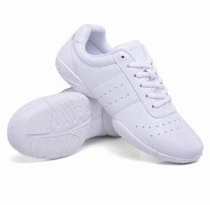sharllen youth girls cheerleading shoes athletic training sports cheer shoes for kids and adults breathable walking sneakers white-45