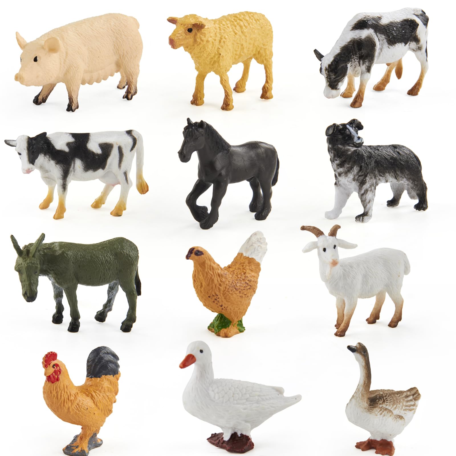 SIUVFEAT Realistic Farm Animal Toys 12pcs Plastic Kids Animal Figurines for Kids 3+ Years Birthday Cake Topper Animal Theme Toys