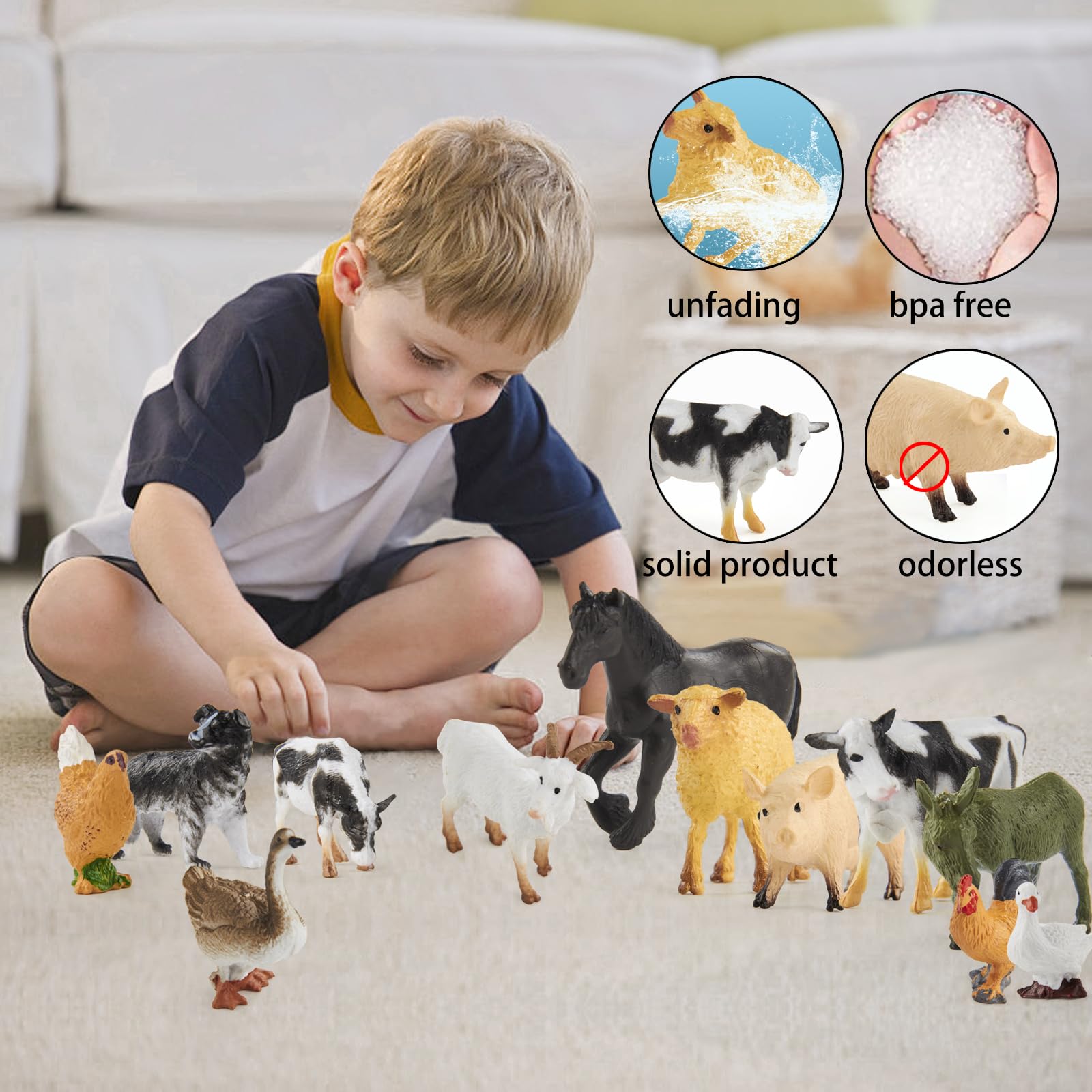 SIUVFEAT Realistic Farm Animal Toys 12pcs Plastic Kids Animal Figurines for Kids 3+ Years Birthday Cake Topper Animal Theme Toys