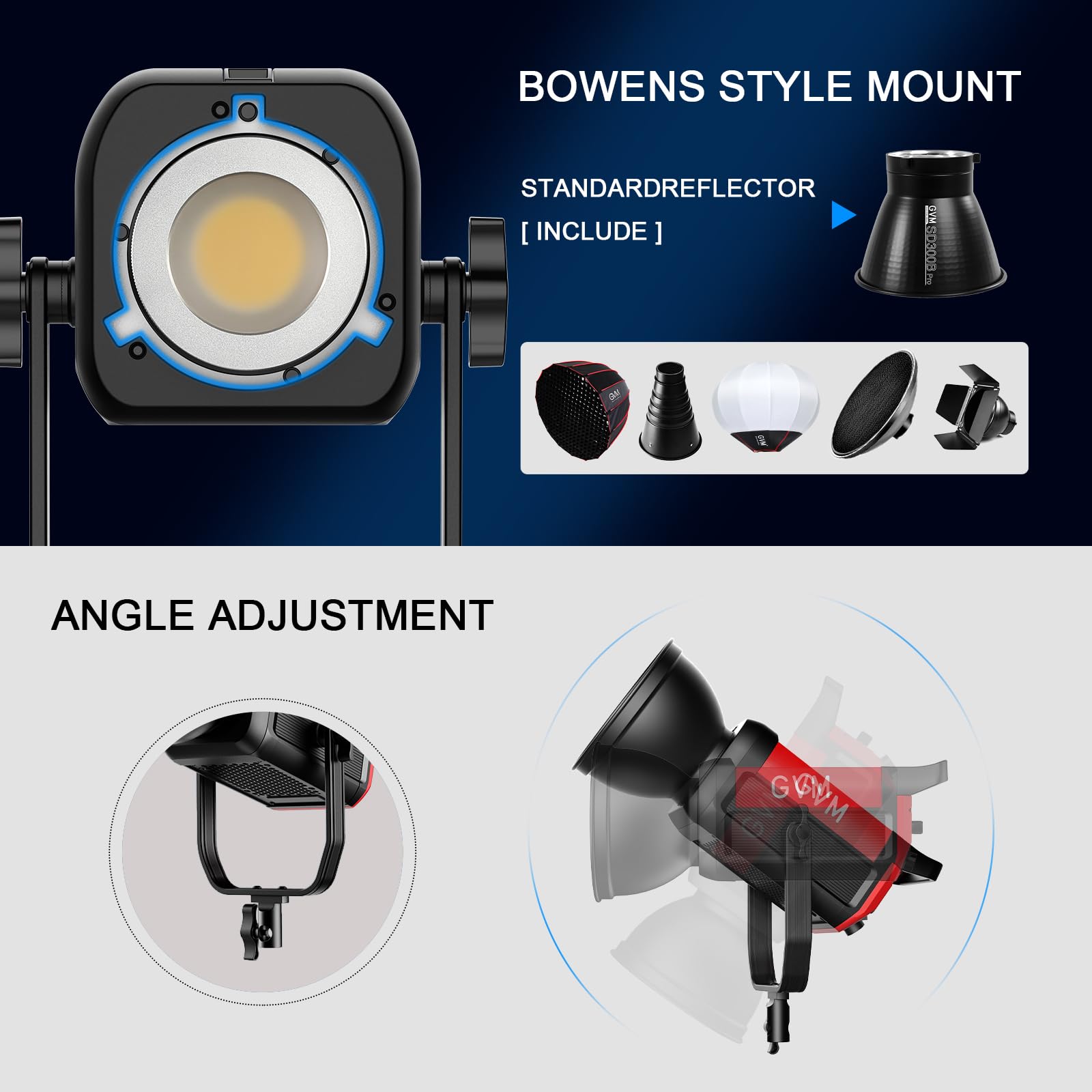 GVM LED Video Light with Bowens Mount, 300W Bi-Color Continuous Light with DMX/APP Control, Photography Lighting for Video Recording, SD300B Studio Lights 65000Lux/1m, CRI97+, 12 Effect, 2700-6800K