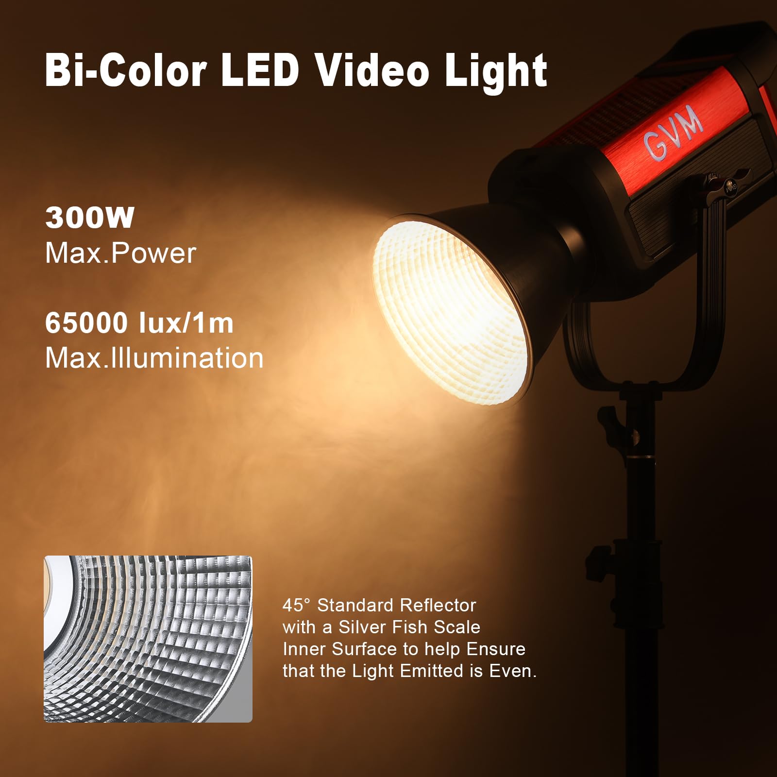 GVM LED Video Light with Bowens Mount, 300W Bi-Color Continuous Light with DMX/APP Control, Photography Lighting for Video Recording, SD300B Studio Lights 65000Lux/1m, CRI97+, 12 Effect, 2700-6800K