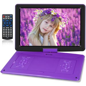 𝒀𝑶𝑶𝑯𝑶𝑶 17.9'' portable dvd player with 15.6" large swivel screen, 6 hours battery dvd player portable with car charger and ac adapter, support usb/sd card/sync tv, region free, purple