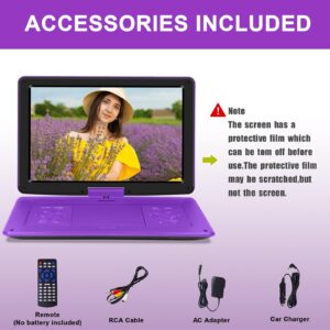 𝒀𝑶𝑶𝑯𝑶𝑶 17.9'' Portable DVD Player with 15.6" Large Swivel Screen, 6 Hours Battery DVD Player Portable with Car Charger and AC Adapter, Support USB/SD Card/Sync TV, Region Free, Purple