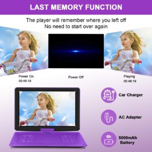 𝒀𝑶𝑶𝑯𝑶𝑶 17.9'' Portable DVD Player with 15.6" Large Swivel Screen, 6 Hours Battery DVD Player Portable with Car Charger and AC Adapter, Support USB/SD Card/Sync TV, Region Free, Purple