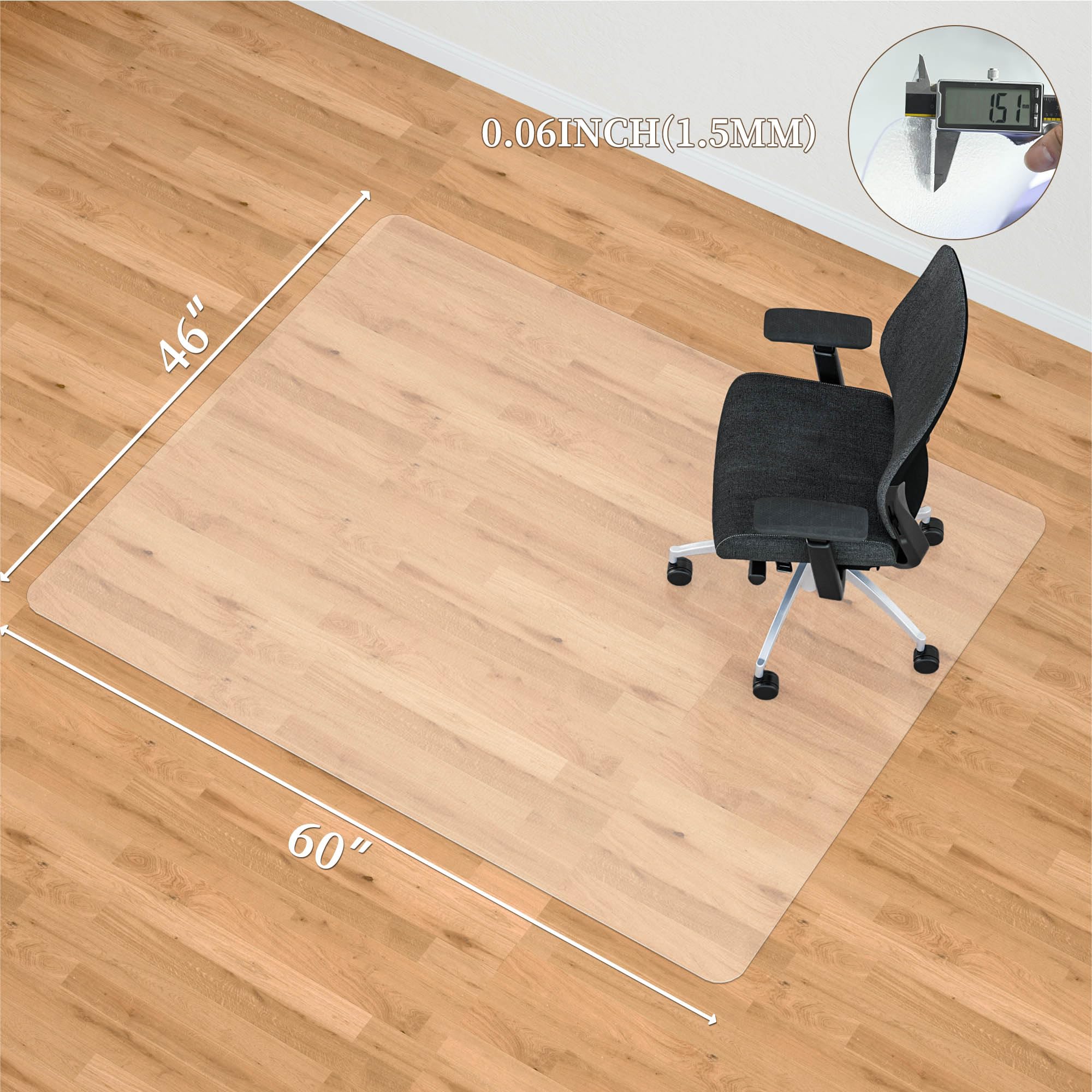 Naturei Large Chair Mat for Hard Floors, 46” x 60” Clear Floor Protector Mat, Easy Rolling Desk Chair Mats for Hardwood, Easy to Clean (Rectangle)
