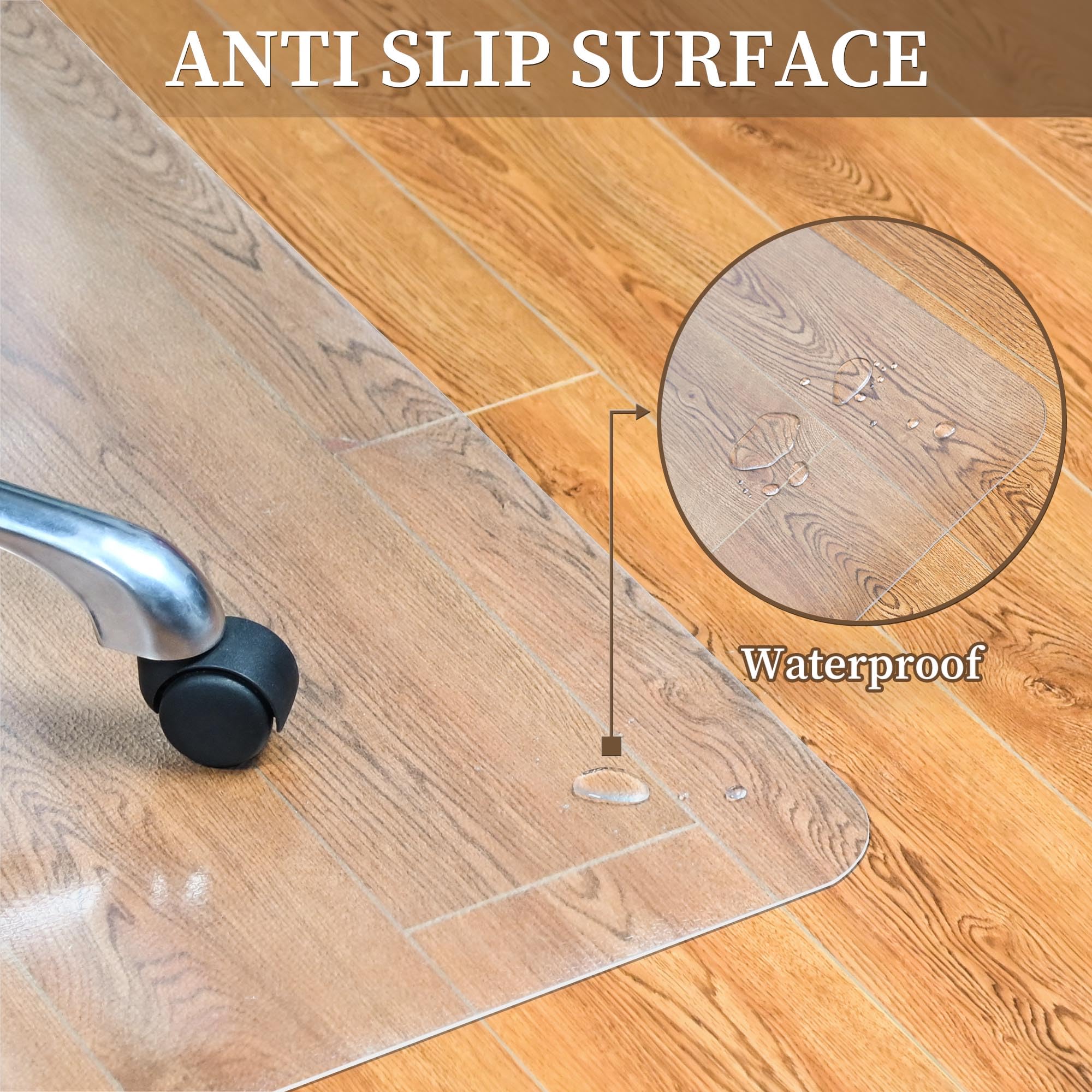 Naturei Large Chair Mat for Hard Floors, 46” x 60” Clear Floor Protector Mat, Easy Rolling Desk Chair Mats for Hardwood, Easy to Clean (Rectangle)