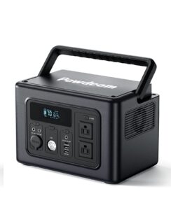 powdeom 700w portable power station with ac outlet, 614wh lifepo4 battery backup power supply, 500w ac input recharge 0-80% within 1 hour for camping, outdoors, off-grid life