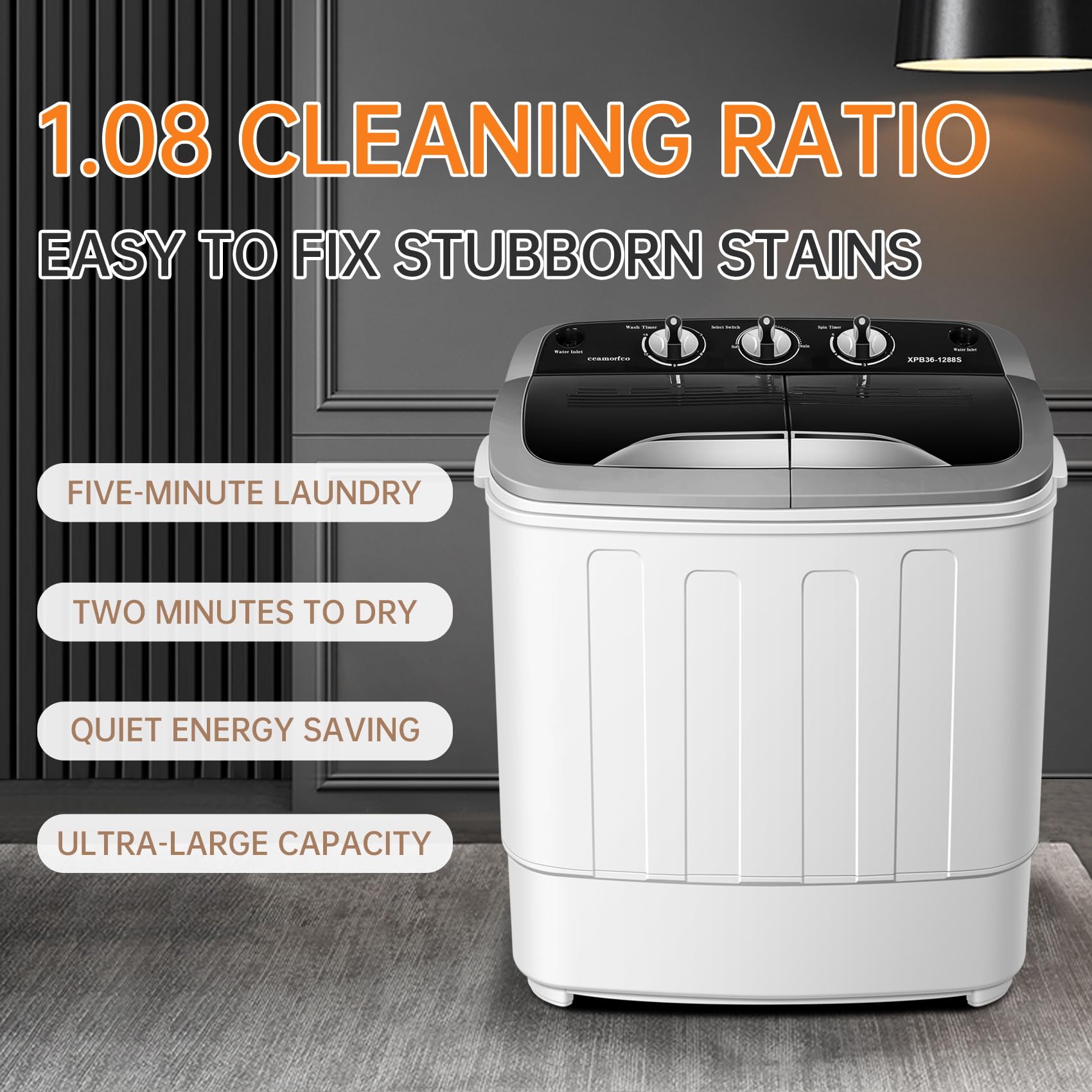 Portable Washing Machine Mini Compact Twin Tub 18lbs Portable Washer and Dryer Combo (10.5Lbs) & (7.5Lbs) Built-in Gravity Drain for Camping Apartments, Dorms, College, RV’s and Small Spaces
