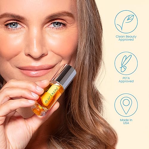 SKINN Luminous Golden Lip Oil - Support Collagen Production, Smooth Lines & Soothe Dry Cracked Lips - Hydrating Lip Gloss & Oils Improves Elasticity, Texture & Luminosity - Vitamin C & Manuka Honey