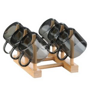 6 pcs small glass tea cups with wooden holder set