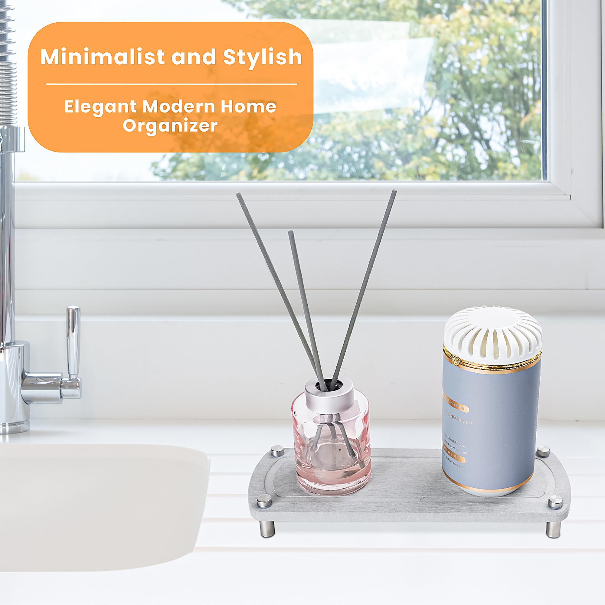 EMBICER 2pcs Fast Drying Stone Sink Tray - Instant Dry Sink Organizer - Diatomaceous Earth Sink Sponge Holder - Fast Drying Stone Sink Caddy - Non-Slip Kitchen Sink Caddy - Light Gray