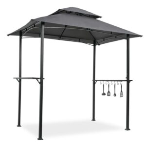 koity double tier grill gazebo 8x5, outdoor grill bbq gazebo, steel frame with hook and bar counters, grey (grey)