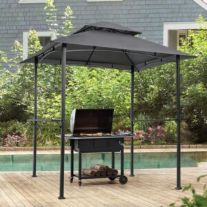 Koity Double Tier Grill Gazebo 8x5, Outdoor Grill BBQ Gazebo, Steel Frame with Hook and Bar Counters, Grey (Grey)