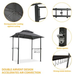 Koity Double Tier Grill Gazebo 8x5, Outdoor Grill BBQ Gazebo, Steel Frame with Hook and Bar Counters, Grey (Grey)