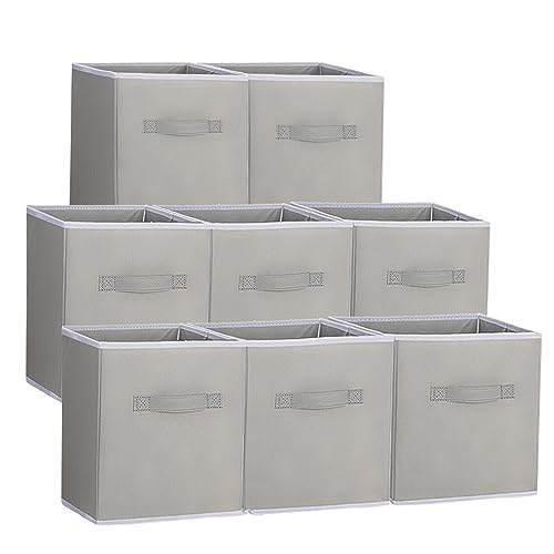 JJRING 11'' Cube Storage Bins 8 Pack, Foldable Fabric Storage Cubes with Dual Handles, Cube Storage Organizer for Baskets Shelves and Closet Organizer, Grey