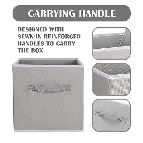 JJRING 11'' Cube Storage Bins 8 Pack, Foldable Fabric Storage Cubes with Dual Handles, Cube Storage Organizer for Baskets Shelves and Closet Organizer, Grey