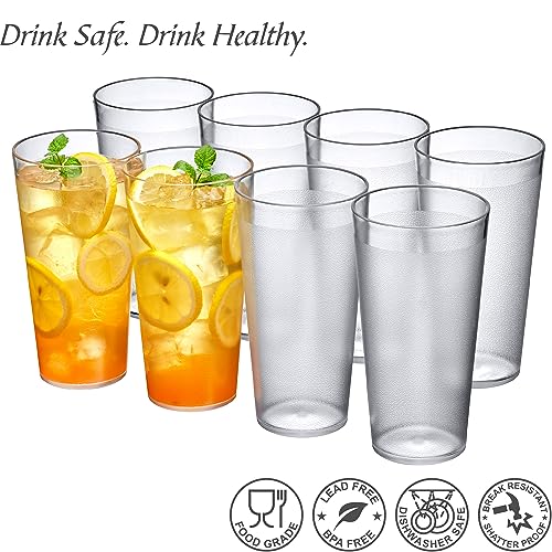 Amazing Abby - Cafely - 24-Ounce Plastic Tumblers (Set of 8), Plastic Drinking Glasses, Restaurant-Style Tumblers, Commercial-Grade Cups, Stackable, BPA-Free, Shatter-Proof, Dishwasher-Safe, Clear