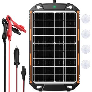 gropow 15w 12v solar battery trickle charger maintainer, built-in smart mppt charge controller, waterproof 15 watt 12 volt solar panel charging kits for car auto boat marine rv trailer motorcycle, etc