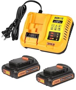 3.0ah replacement for dewalt battery 20v 2pack and charger compatible with dcb102 dcb104 dcb118 dcb115 dcb205 dcb204(orange)
