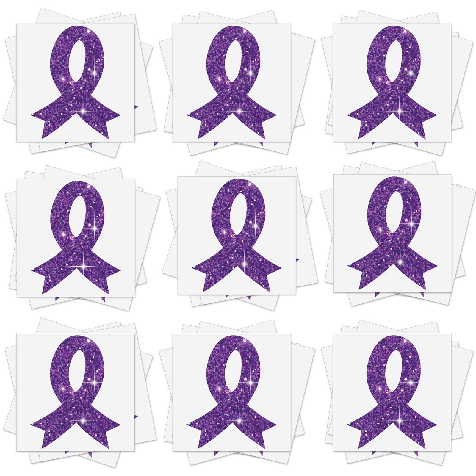 20 Sheets 240 Pcs Purple Ribbon Glitter Tattoos Domestic Violence Awareness Ribbon Temporary Tattoos Lupus Overdose Alzheimers Pancreatic Cancer for Women Man Charity Public Social Event