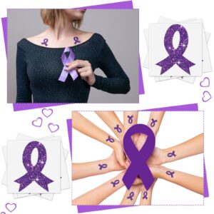 20 Sheets 240 Pcs Purple Ribbon Glitter Tattoos Domestic Violence Awareness Ribbon Temporary Tattoos Lupus Overdose Alzheimers Pancreatic Cancer for Women Man Charity Public Social Event