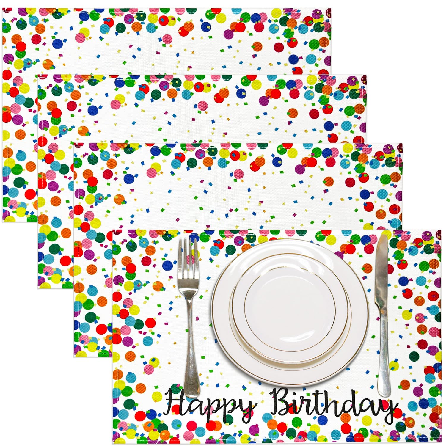 Letjolt Birthday Placemat Happy Birthday Sign Birthday Table Mats White Birthday Table Decorations Birthday Party Supplies, Set of 4