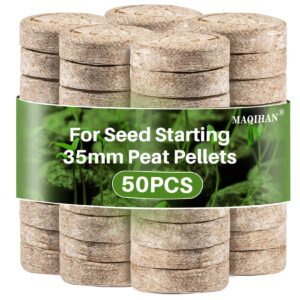 maqihan 50pcs peat pellets for seedlings - 35mm seed starter pellets peat pods for starting seeds garden soil for planting transplanting growing garden flower vegetables germination propagation tray