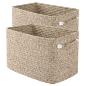 oiahomy decorative woven storage bins and toy baskets for nursery, living room, shelves - set of 2 brown baskets with handles