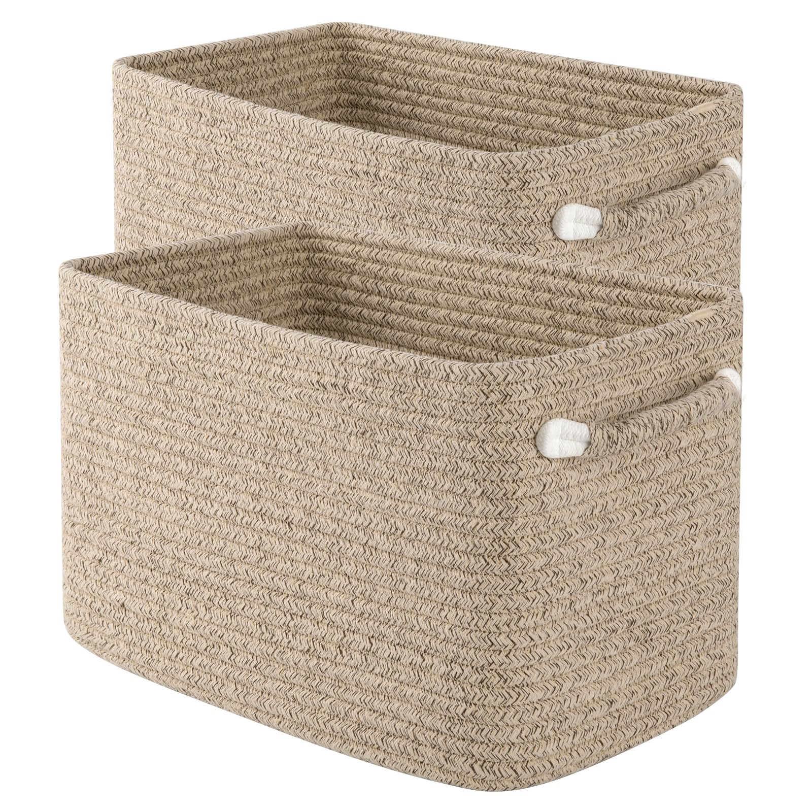 OIAHOMY Decorative Woven Storage Bins and Toy Baskets for Nursery, Living Room, Shelves - Set of 2 Brown Baskets With Handles