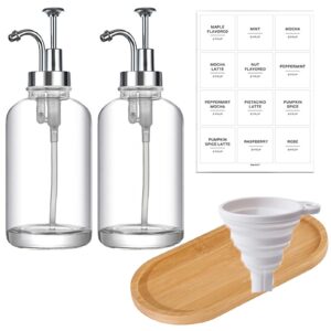glass mouthwash dispenser, mouth washer container soap dispenser with tray and stickers, mouth washer dispenser with funnel for bathroom countertop lavatory(silver)