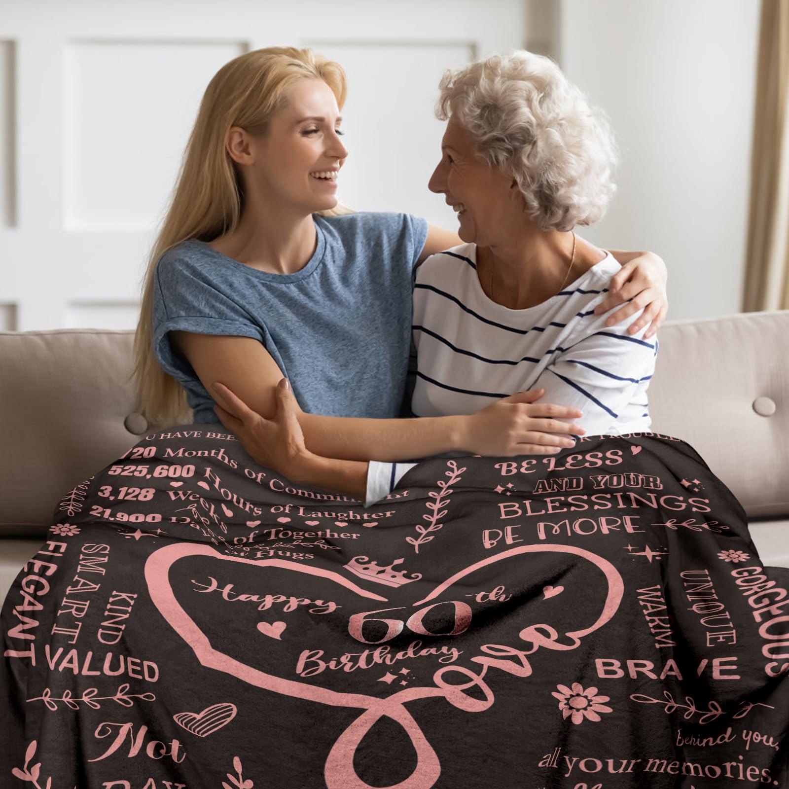 60th Birthday Gifts Blankets for Women,Happy 60th Birthday Unique Gifts Throw Blanket for Women Him or Her Women,60thBirthday Decorations Gift Ideas Best Birthday Blanket Rose Gold