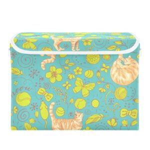 senya large collapsible storage bins with lids, cats on turquoise background storage baskets organizer containers with handles for nursery clothes toys
