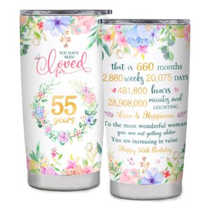 caringtee 55th birthday gifts for women 55th birthday tumbler ideas 20oz 1968 birthday gifts for 55 year old woman happy 55th birthday decorations for women friends sister mom wife aunt