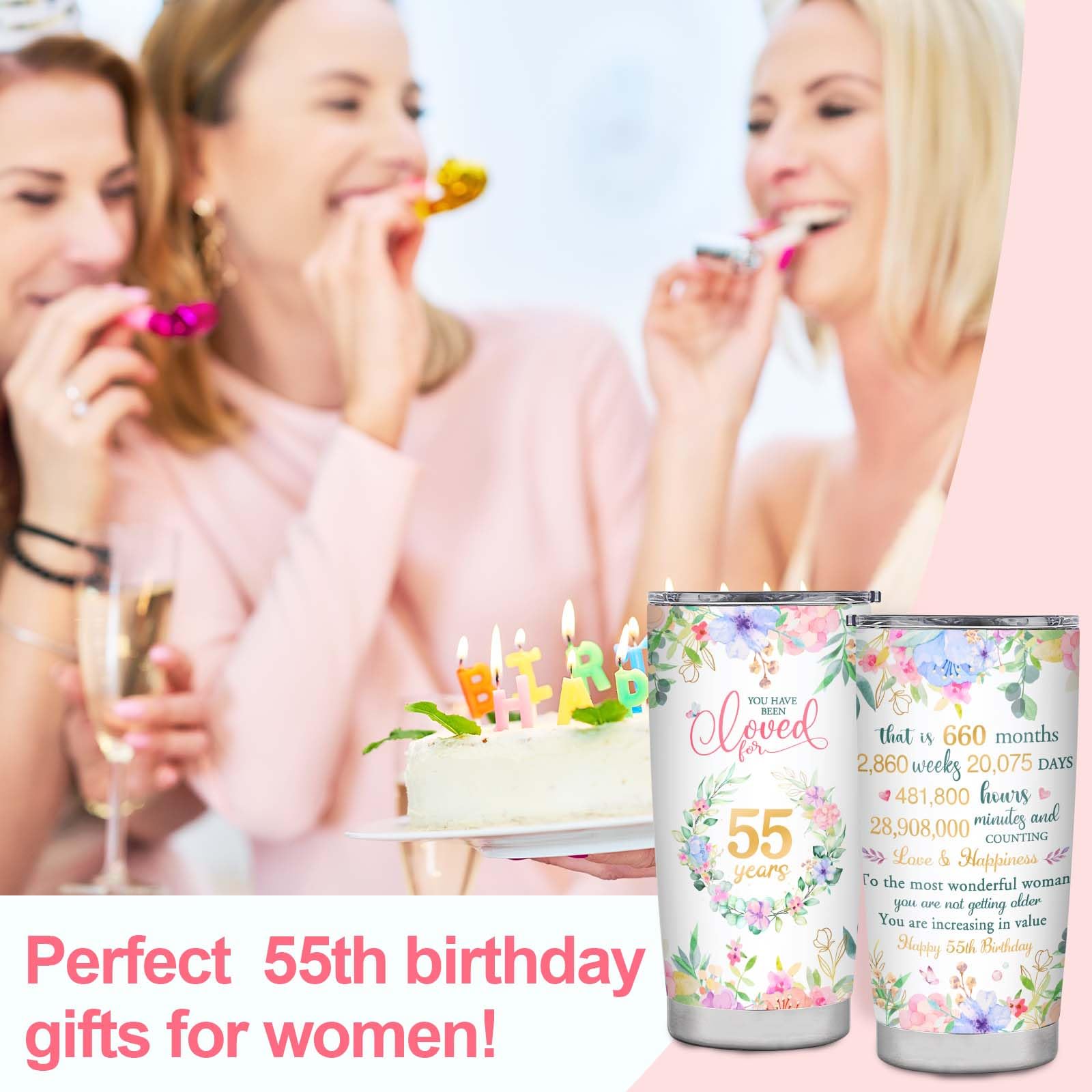 CaringTee 55th Birthday Gifts for Women 55th Birthday Tumbler Ideas 20oz 1968 Birthday Gifts for 55 Year Old Woman Happy 55th Birthday Decorations for women Friends Sister Mom Wife Aunt