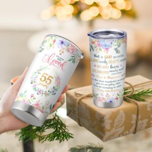 CaringTee 55th Birthday Gifts for Women 55th Birthday Tumbler Ideas 20oz 1968 Birthday Gifts for 55 Year Old Woman Happy 55th Birthday Decorations for women Friends Sister Mom Wife Aunt