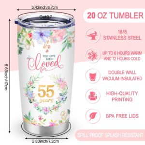 CaringTee 55th Birthday Gifts for Women 55th Birthday Tumbler Ideas 20oz 1968 Birthday Gifts for 55 Year Old Woman Happy 55th Birthday Decorations for women Friends Sister Mom Wife Aunt