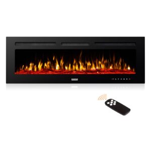 rocsumoo 50" recessed and wall mounted electric fireplace, low noise, remote control with timer,touch screen,adjustable flame color and speed, 750-1500w
