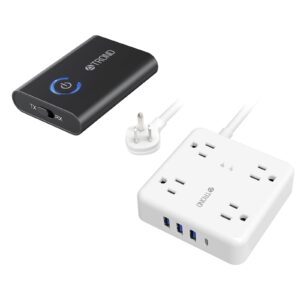trond ultra thin flat plug 5ft extension cord with 4 usb ports(1 usb c charger)+trond bluetooth 5.2 transmitter receiver, 2-in-1 bluetooth adapter for tv to airpods or wireless headphones