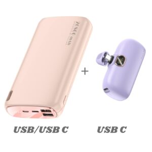 kuulaa small portable charger 5000mah with built-in usb c cable & 26800mah high capacity power bank dual-output battery pack