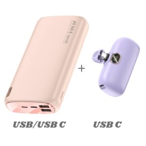 Kuulaa Small Portable Charger 5000mAh with Built-in USB C Cable & 26800mAh High Capacity Power Bank Dual-Output Battery Pack