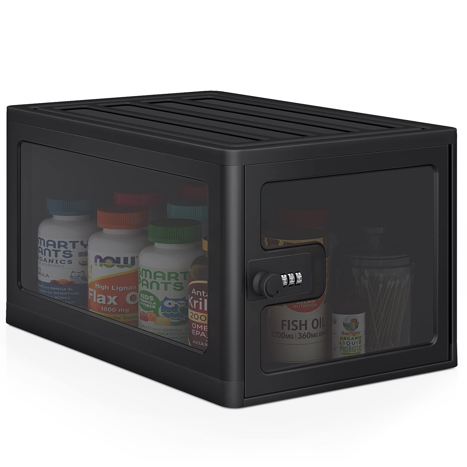 Lock Box for Safe Medicine Storage, Lockable Storage Box Medicine Lock Box, Lock Boxes for Personal Items, Safe Box with Lock Refrigerator Lock Box, Combination Lock Box with Code, Black