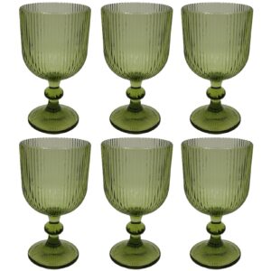 taganov green drinking glasses set of 6 wine goblets vintage colored glassware 13 oz for wedding party bar vertical line embossed pattern stemmed cups 400ml
