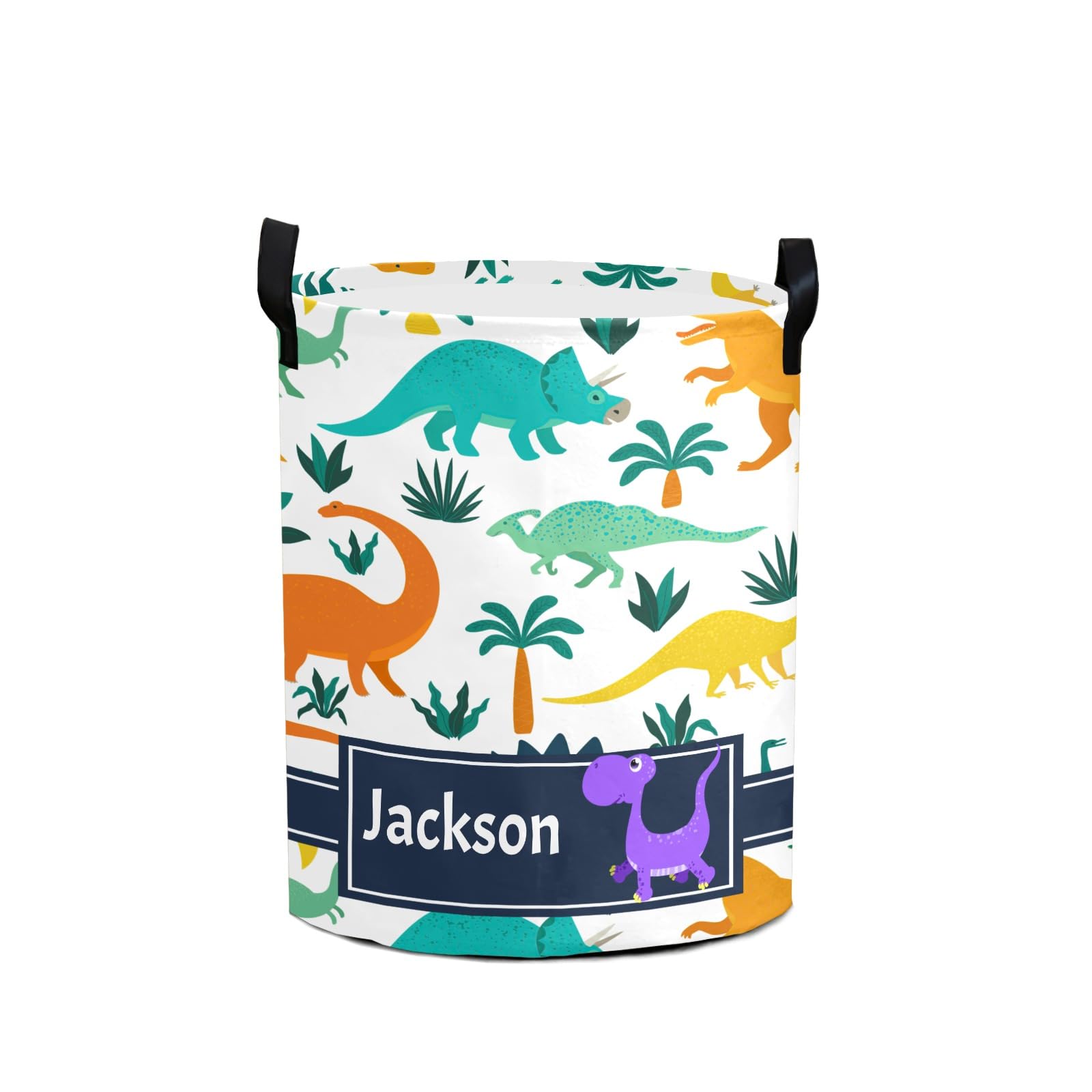 Dinosaur Trees Laundry Basket Personalized with Name Laundry Hamper with Handle Organizer Storage Bin Bedroom Decor for Boys Girls Adults