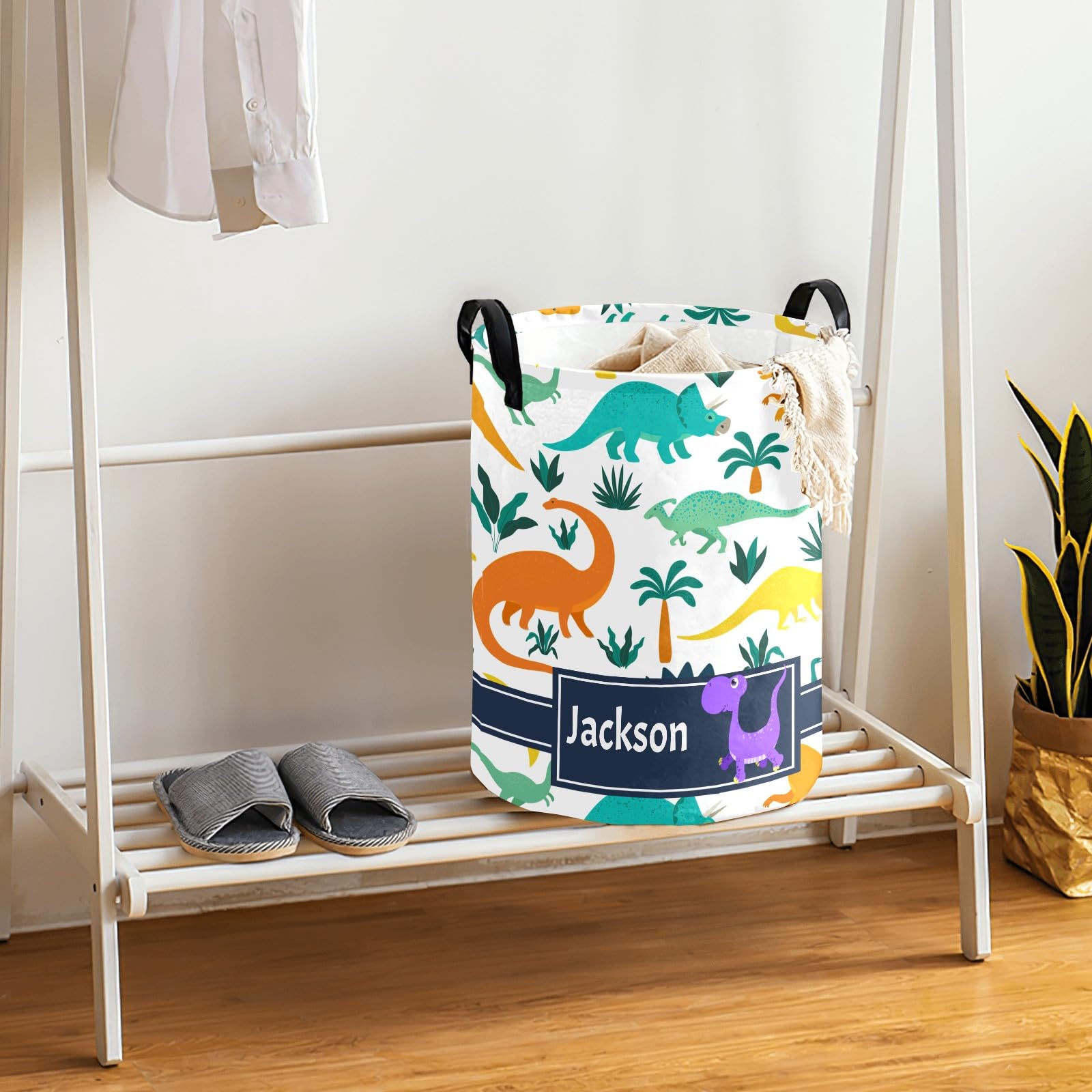 Dinosaur Trees Laundry Basket Personalized with Name Laundry Hamper with Handle Organizer Storage Bin Bedroom Decor for Boys Girls Adults