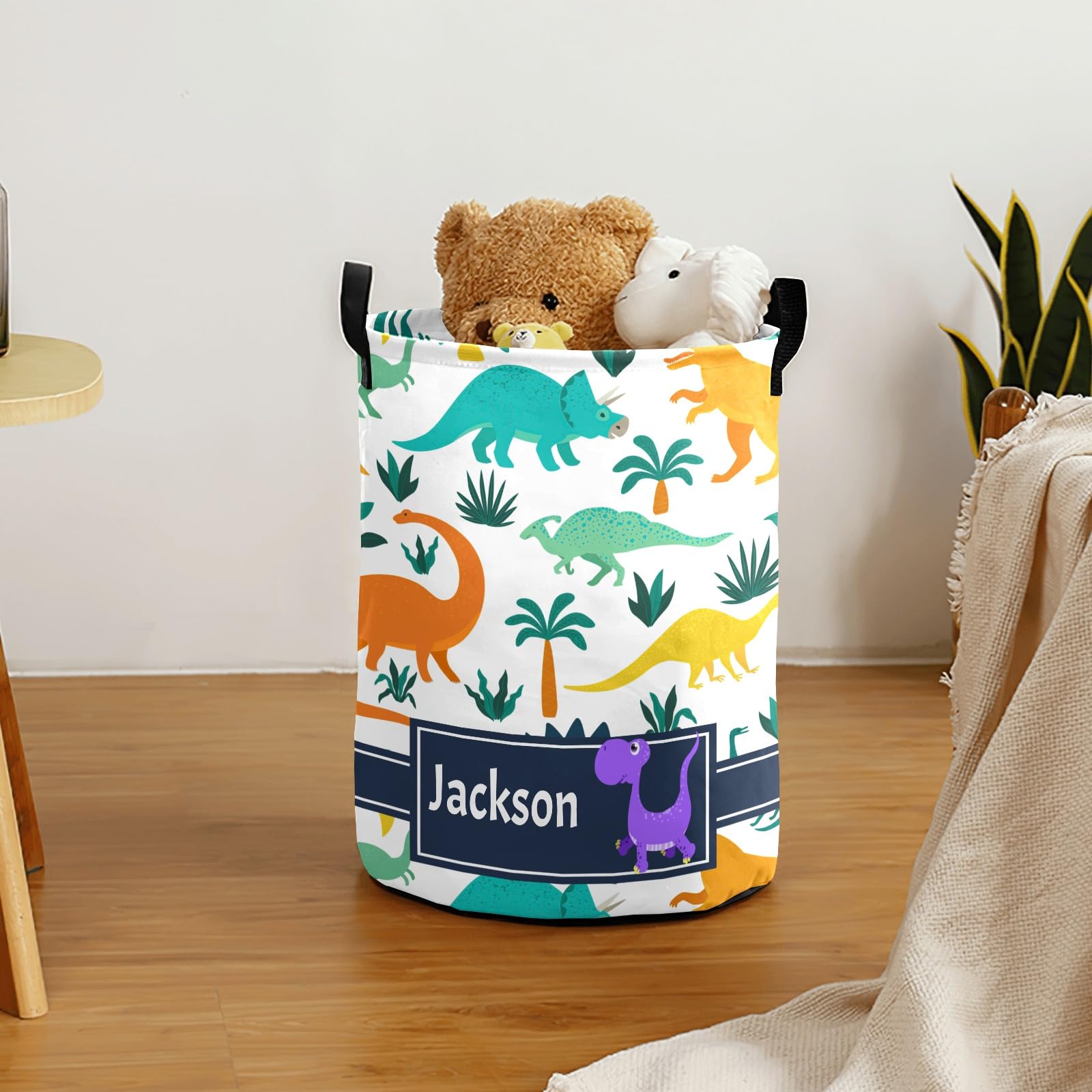 Dinosaur Trees Laundry Basket Personalized with Name Laundry Hamper with Handle Organizer Storage Bin Bedroom Decor for Boys Girls Adults