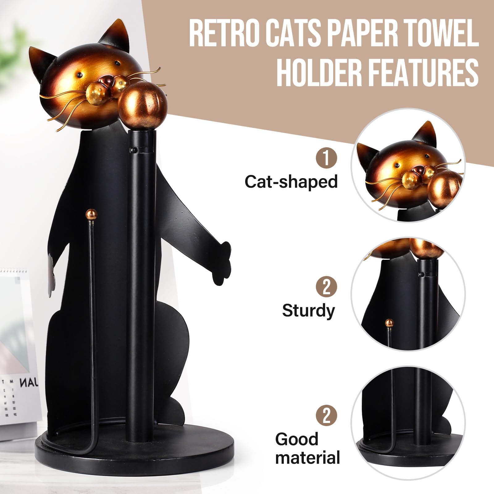 Cat Paper Towel Holder Countertop, Farmhouse Paper Towel Holder Stand for Kitchen Roll Organize,Paper Towel Holder for Kitchen Dining Table Home Decor………